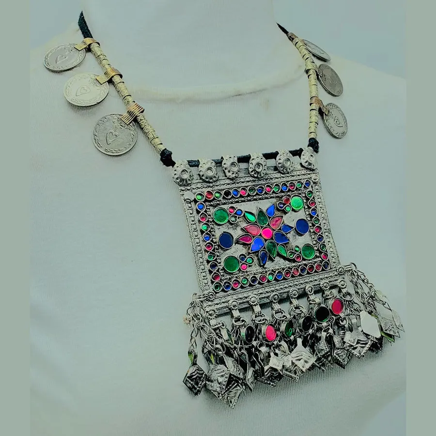 Bohemian Necklace With Coins and Multicolor Pendant