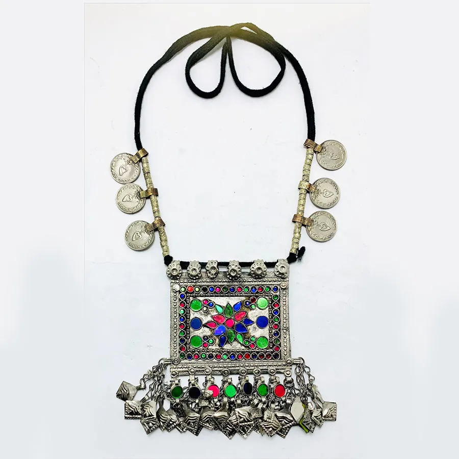 Bohemian Necklace With Coins and Multicolor Pendant