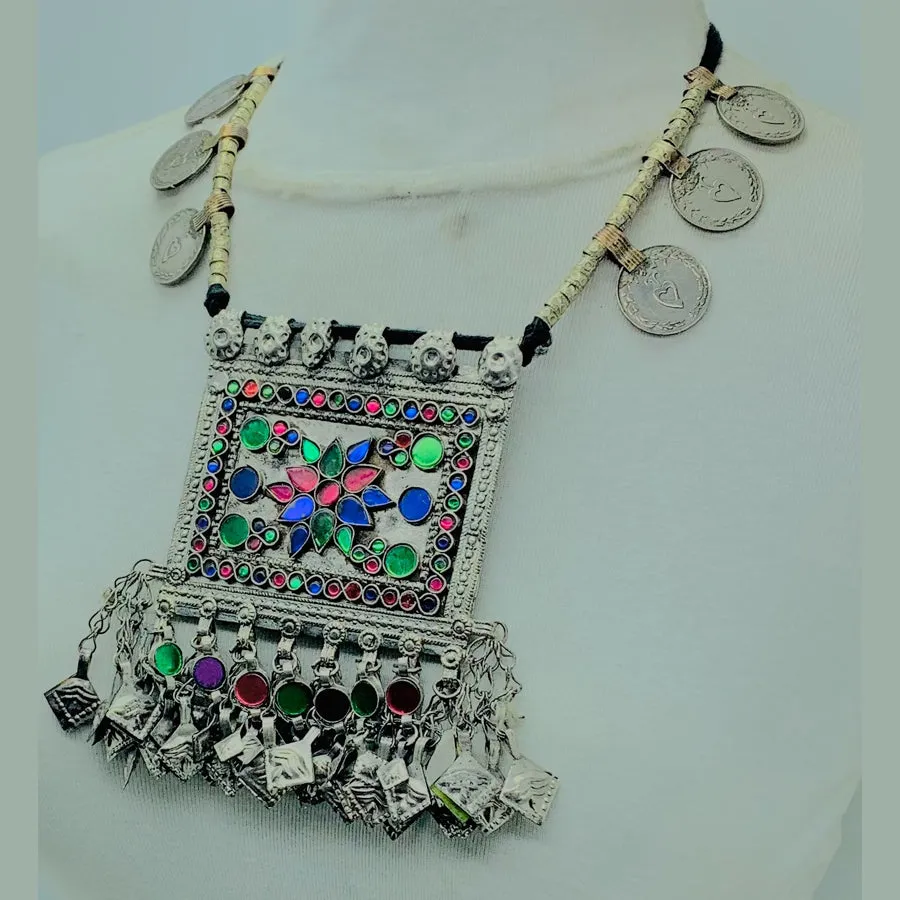 Bohemian Necklace With Coins and Multicolor Pendant