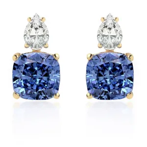 Brass 18k Gold Titanic Blue Crystal Studs Earring Pair For Women