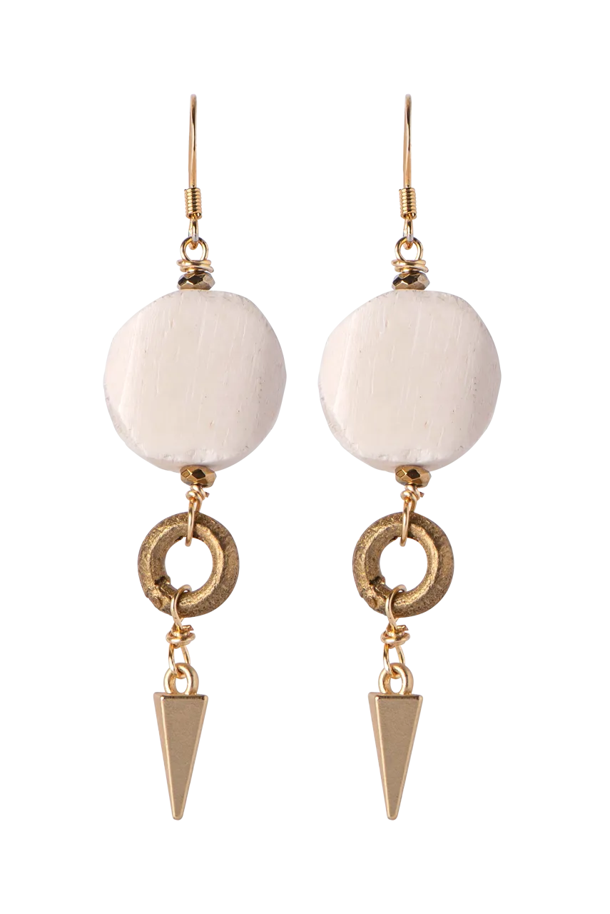 Breathe Deep Carved Bone Coin Earrings