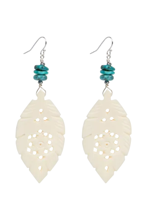 Breathe Deep Carved Bone Feather Earrings