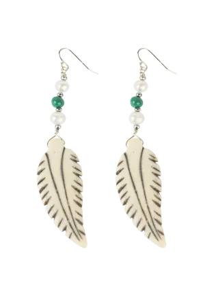 Breathe Deep Carved Bone Feather Earrings