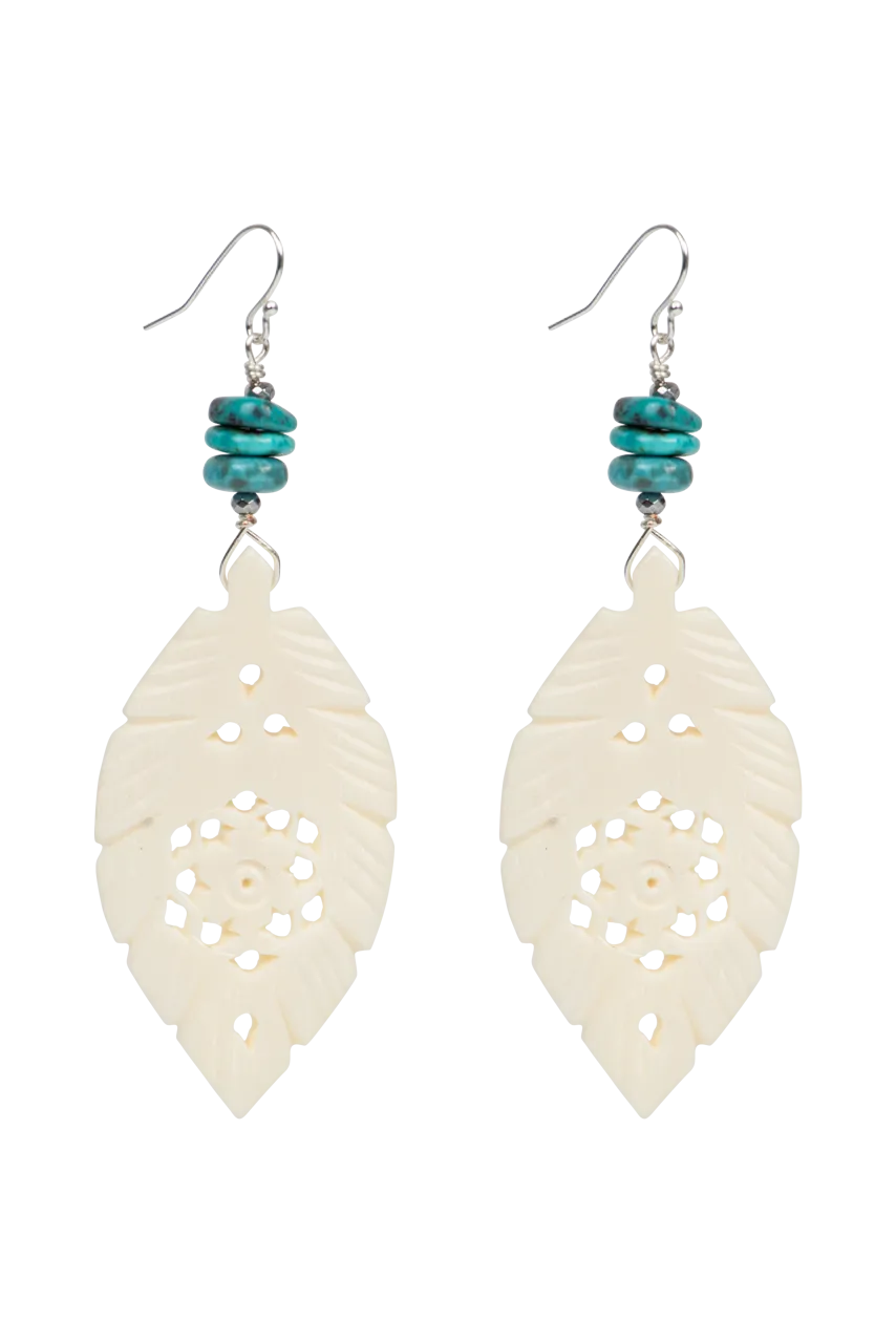 Breathe Deep Carved Bone Feather Earrings