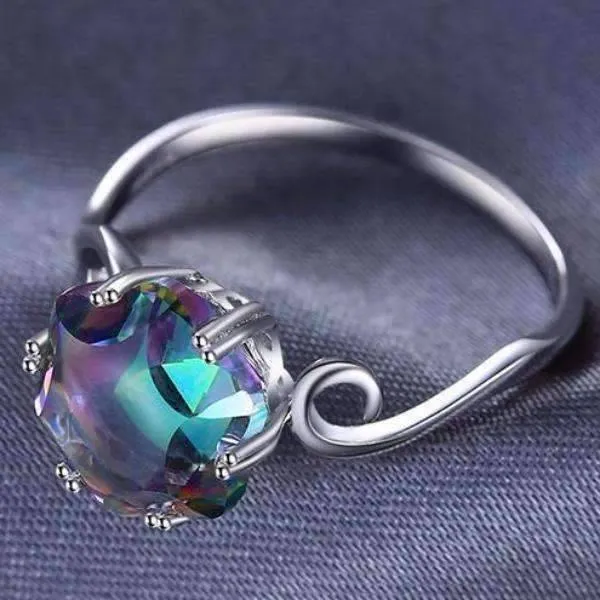 Carnivale 3.2CT Buff Top Crown Rainbow Fire Mystic Topaz IOBI 925 Sterling Silver Ring