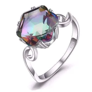 Carnivale 3.2CT Buff Top Crown Rainbow Fire Mystic Topaz IOBI 925 Sterling Silver Ring