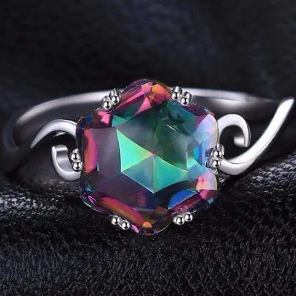 Carnivale 3.2CT Buff Top Crown Rainbow Fire Mystic Topaz IOBI 925 Sterling Silver Ring