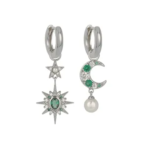 Celeste Mini Star Hoops Emerald Green, Clear CZ and Silver