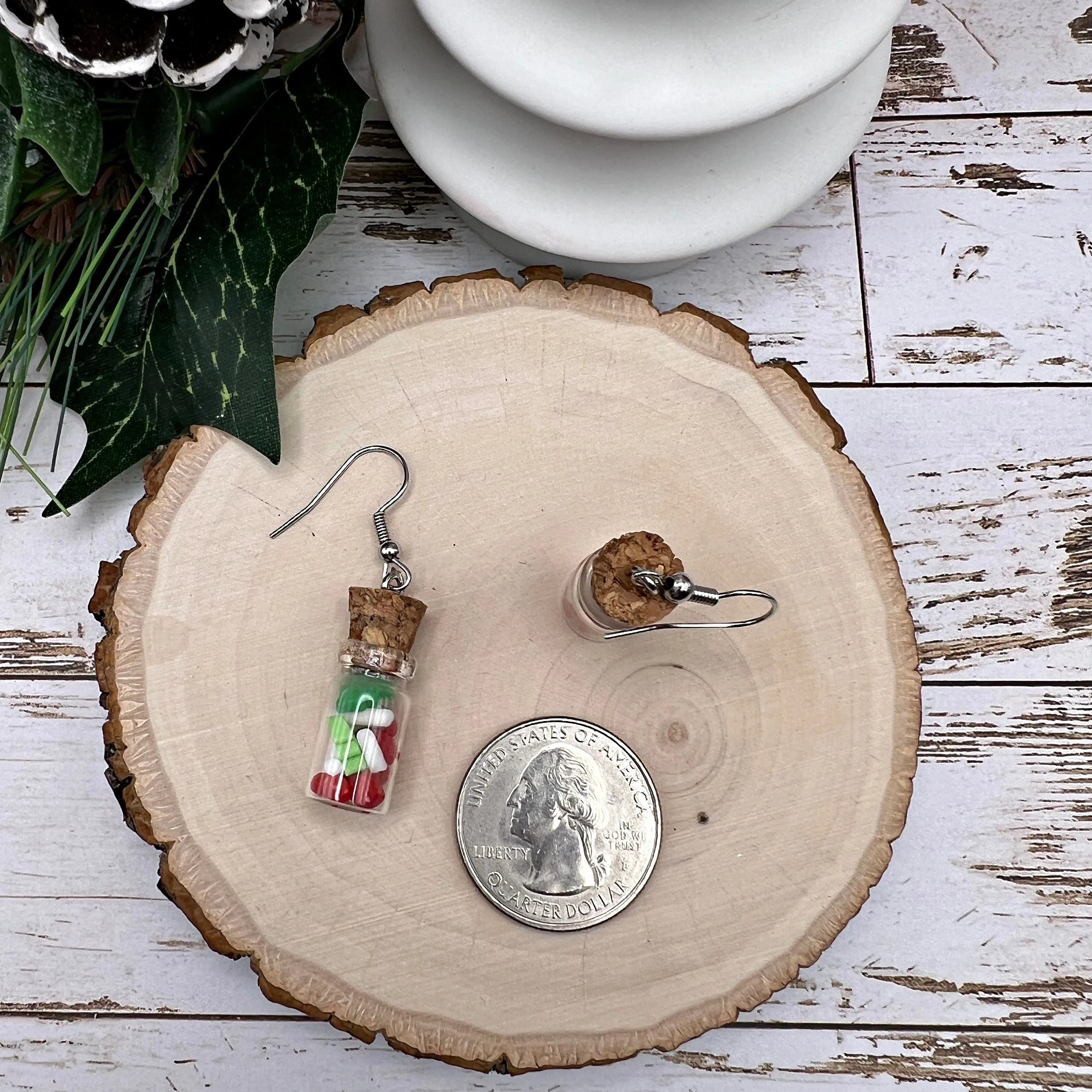 Christmas Sprinkle Jar Handmade Red White Green Hypoallergenic  Holiday Earrings - Clearance