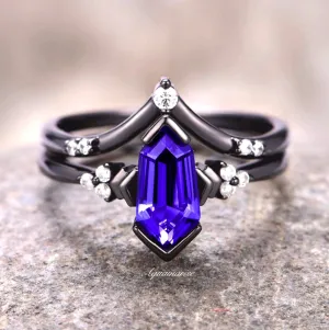 Coffin Kite Tanzanite Ring- Black Rhodium Filled