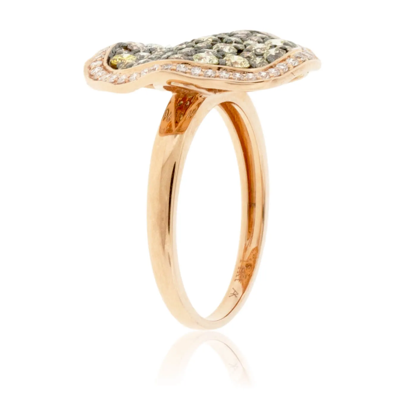 Cognac and White Diamond Wavy Disc Ring