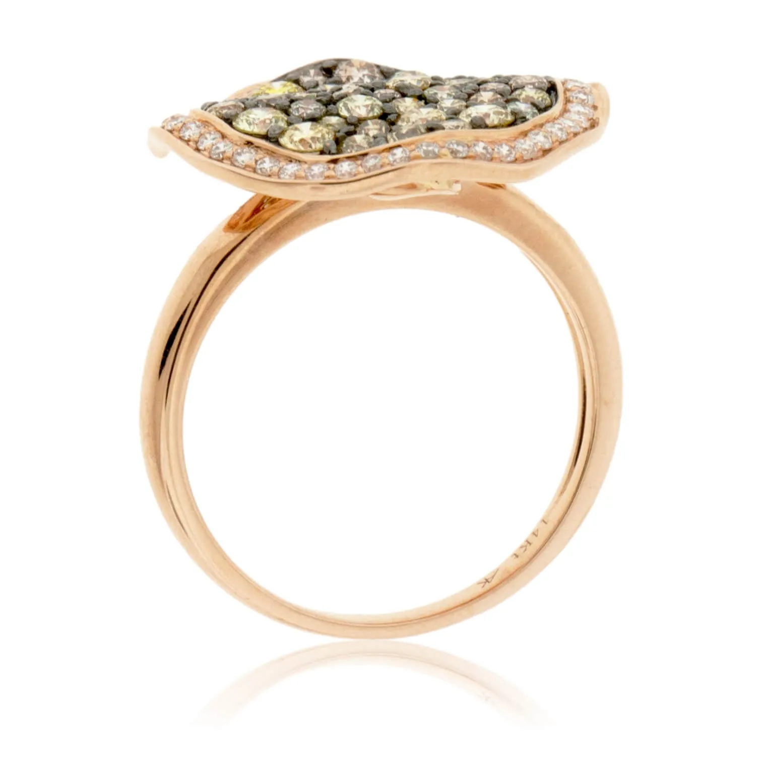 Cognac and White Diamond Wavy Disc Ring