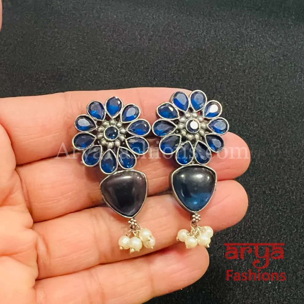 Colorful Flower Studs Oxidized Handmade earrings