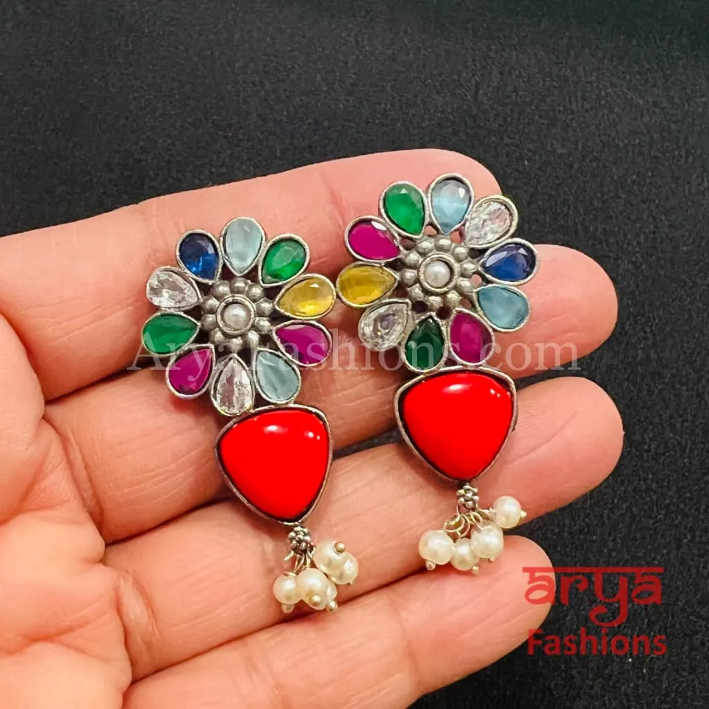 Colorful Flower Studs Oxidized Handmade earrings