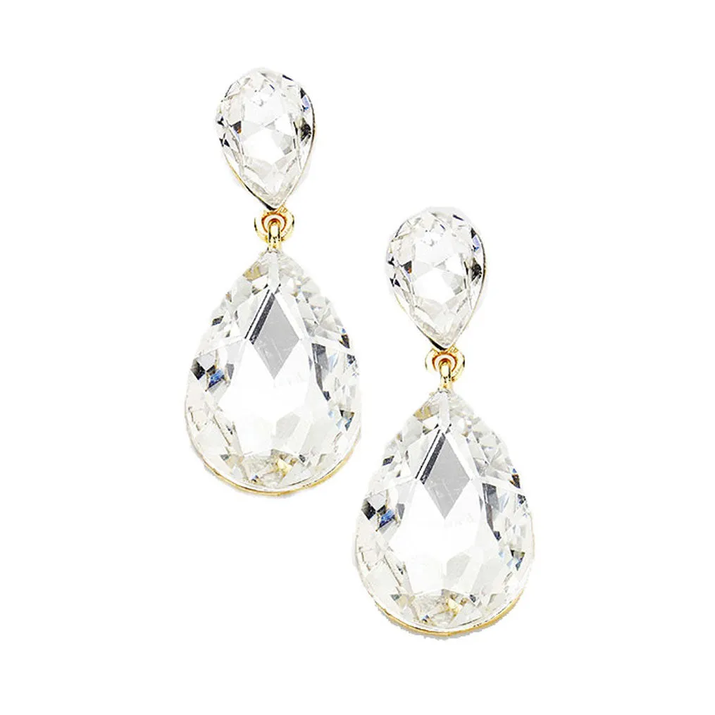 Crystal Double Teardrop Evening Earrings