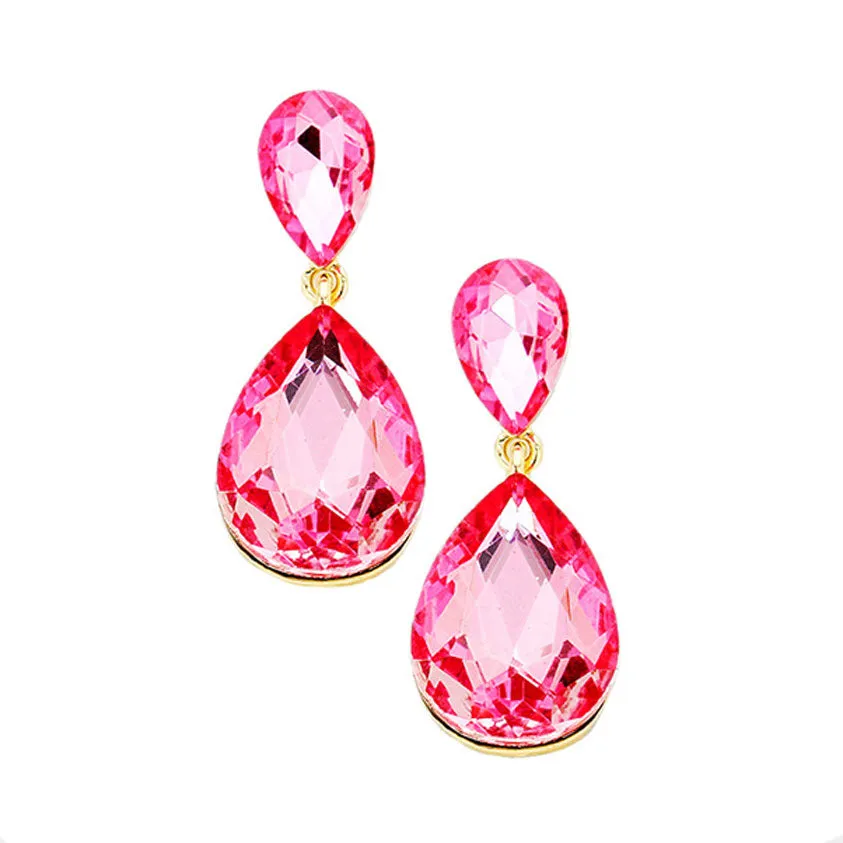 Crystal Double Teardrop Evening Earrings