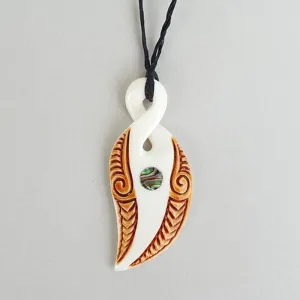 Curved Maori Bone Love Twist Necklace with Paua and Stain