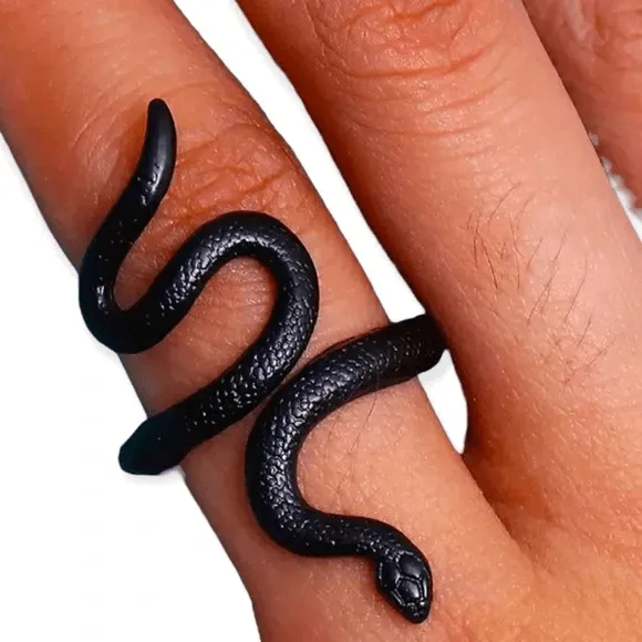 Edgy Black Coiled Snake Ring