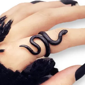 Edgy Black Coiled Snake Ring