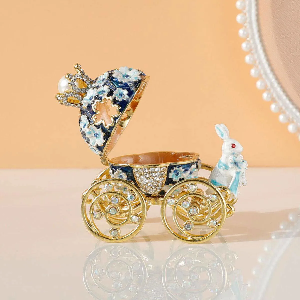 Enchanted Carriage Trinket Box: Blossom Bunny Fairy-Tale Keepsake, Hand-Painted