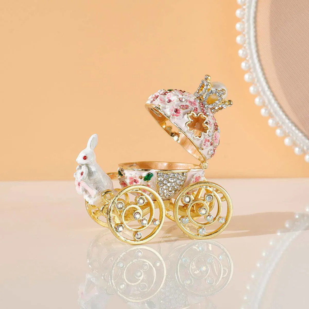 Enchanted Carriage Trinket Box: Blossom Bunny Fairy-Tale Keepsake, Hand-Painted