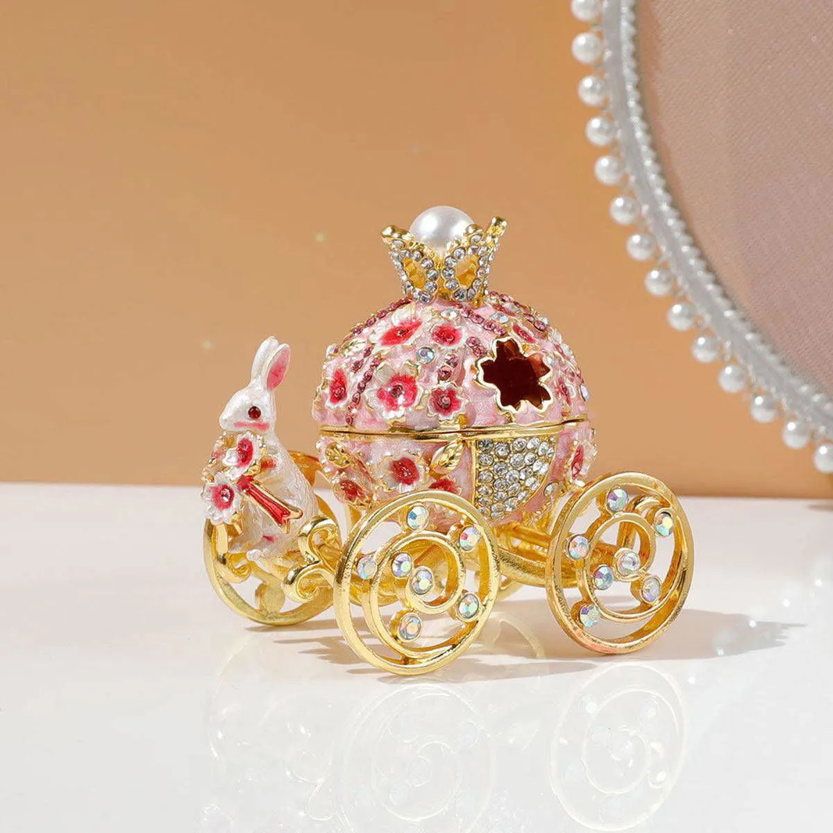 Enchanted Carriage Trinket Box: Blossom Bunny Fairy-Tale Keepsake, Hand-Painted