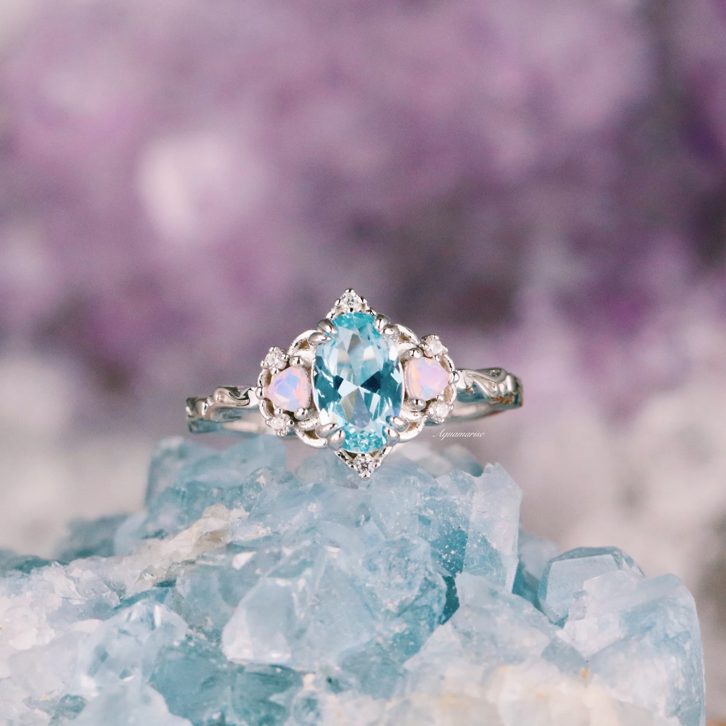 Esme Aquamarine & Opalescent Sapphire Ring- 925 Sterling Silver