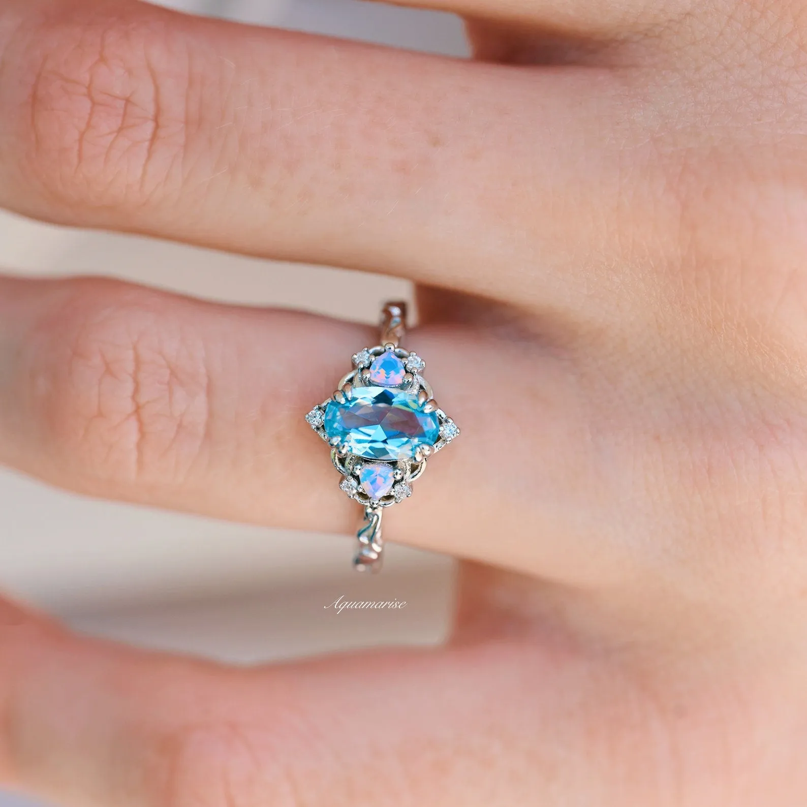 Esme Aquamarine & Opalescent Sapphire Ring- 925 Sterling Silver