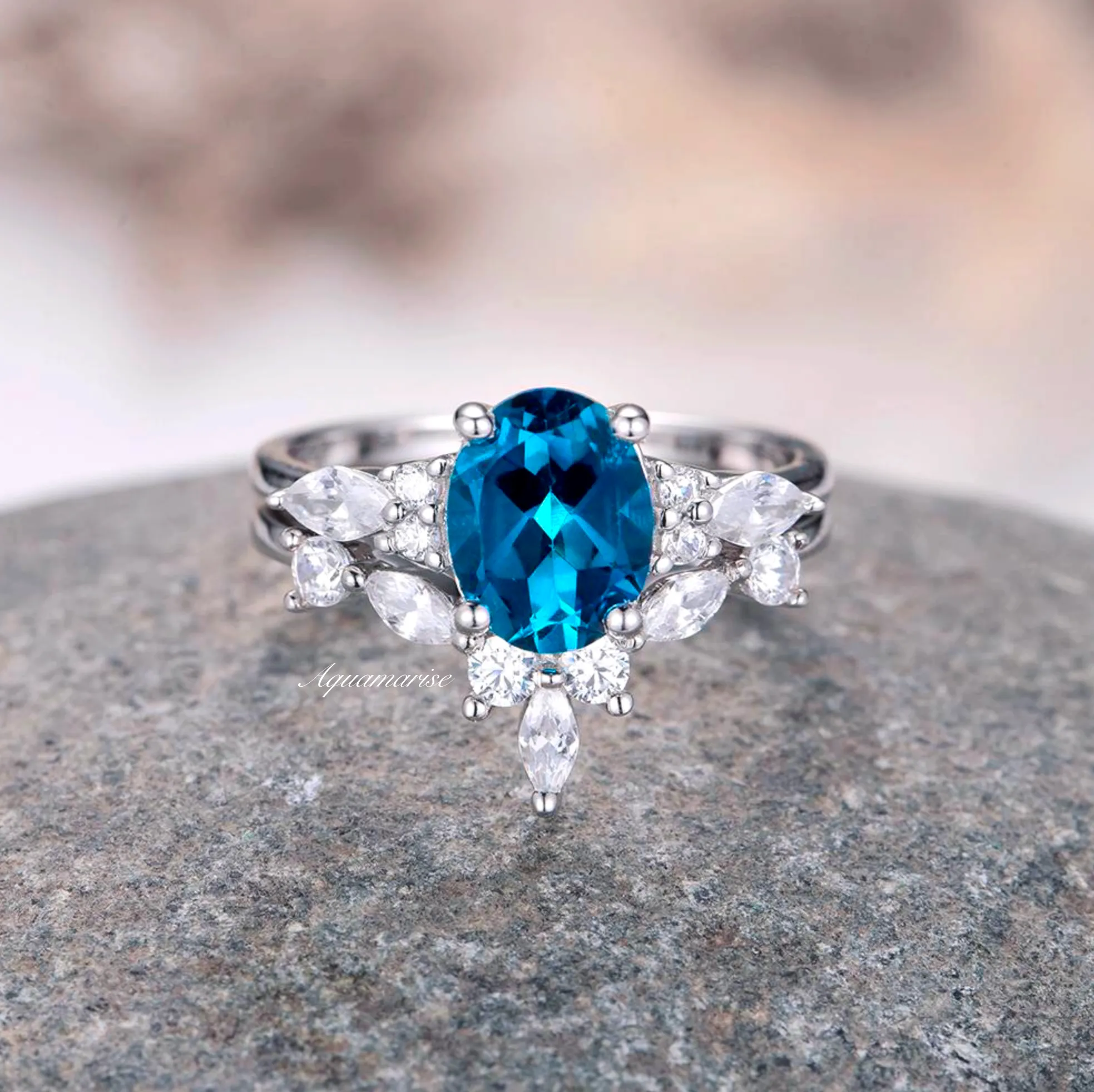 Evelyn Natural London Blue Topaz Ring Set- Sterling Silver