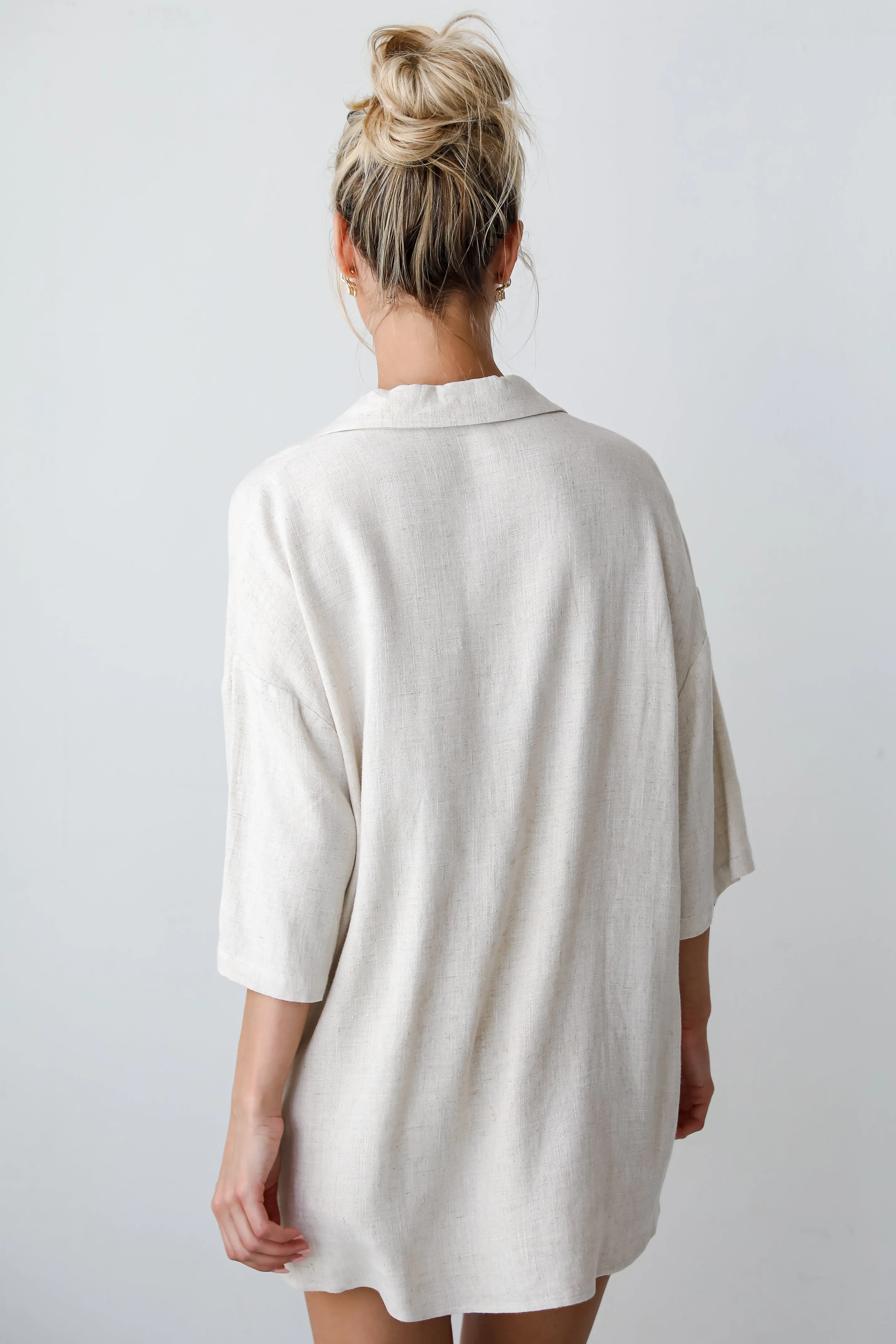 FINAL SALE - Summer Escapades Oatmeal Linen Blouse - DU DEAL