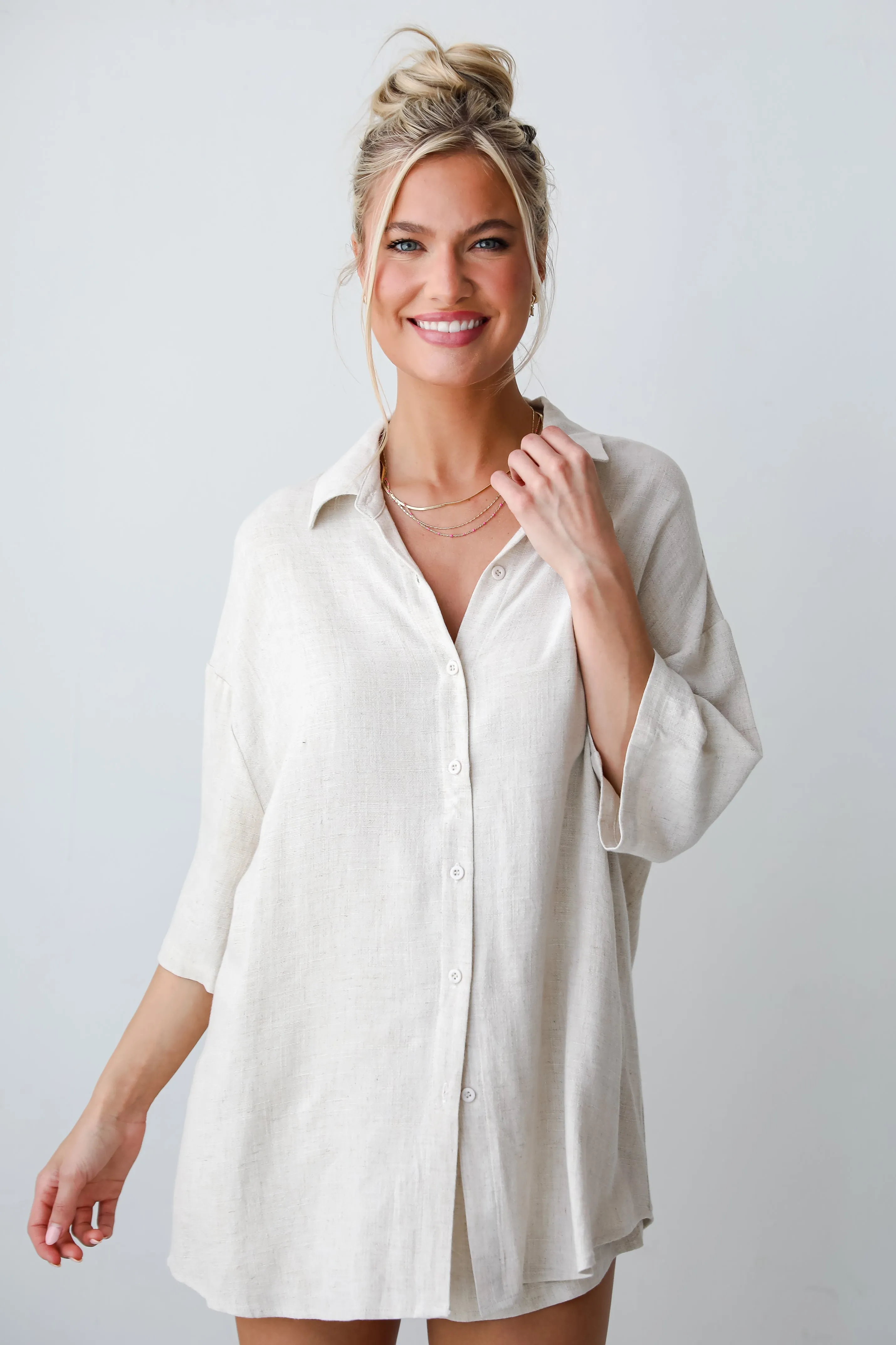 FINAL SALE - Summer Escapades Oatmeal Linen Blouse - DU DEAL