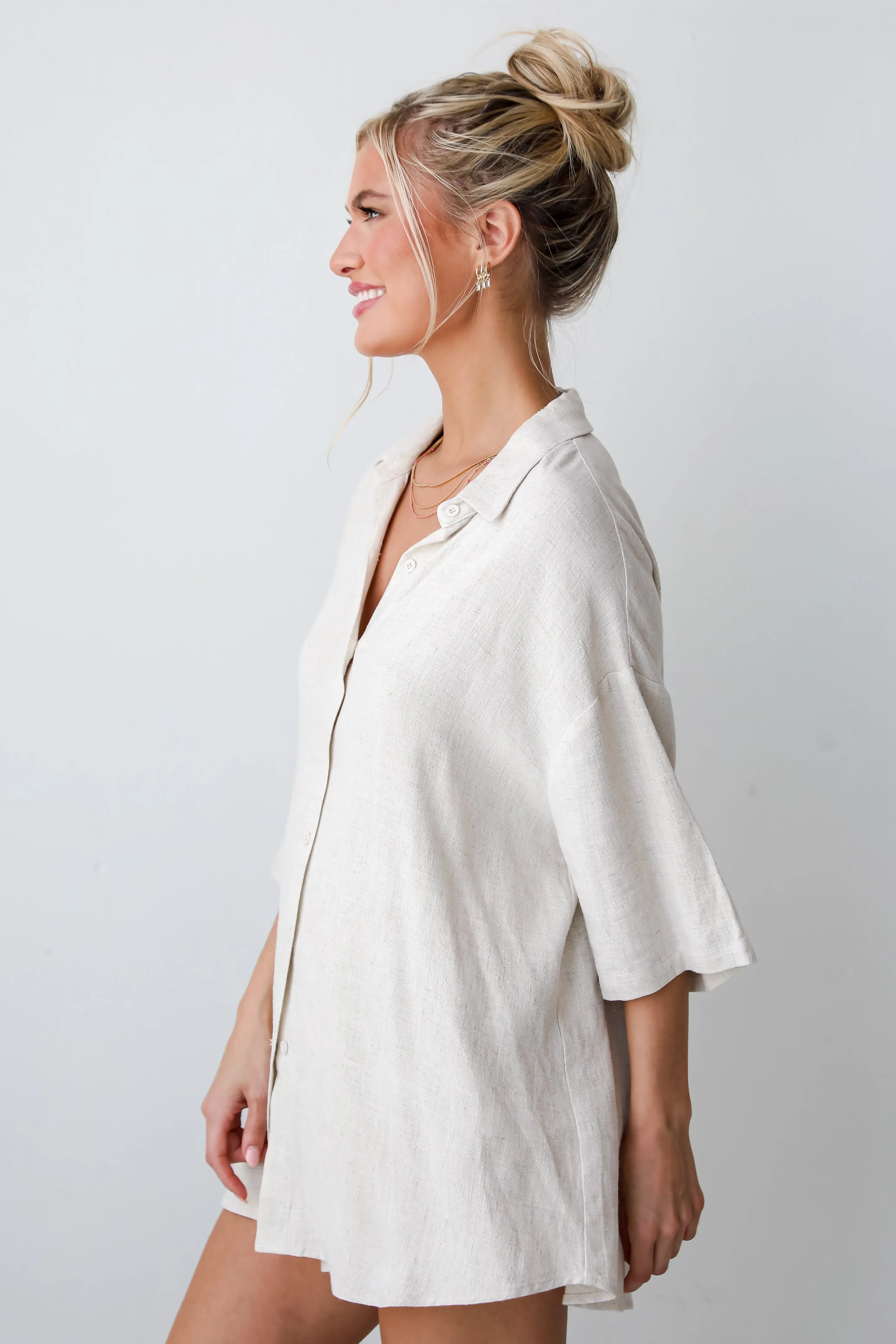 FINAL SALE - Summer Escapades Oatmeal Linen Blouse - DU DEAL