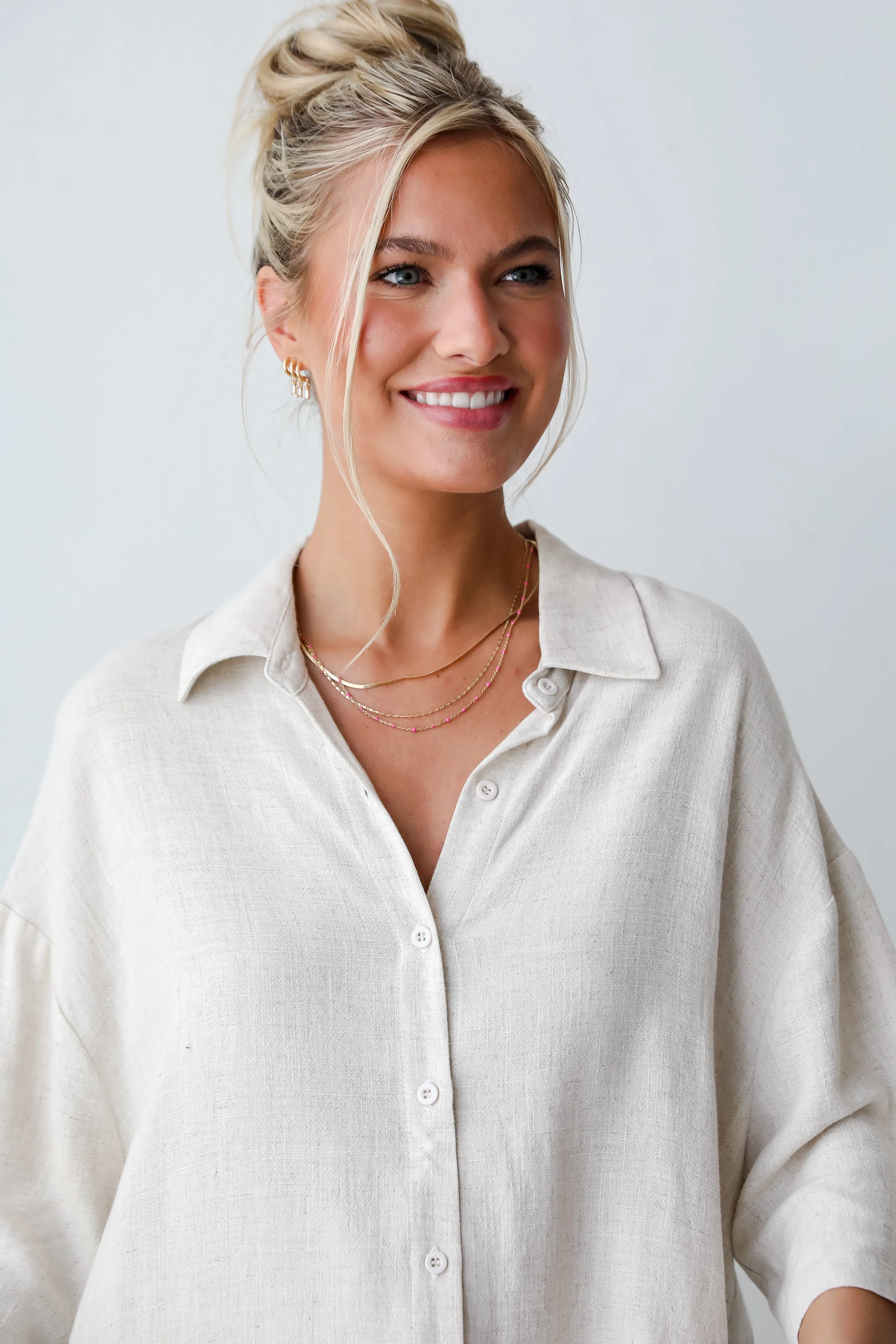 FINAL SALE - Summer Escapades Oatmeal Linen Blouse - DU DEAL