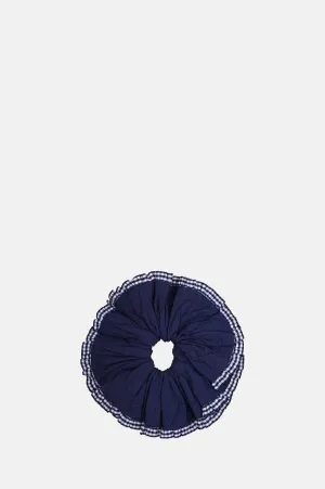 Frill Scrunchie Navy Gingham Edge