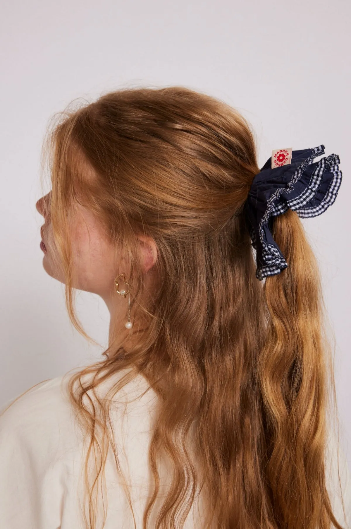 Frill Scrunchie Navy Gingham Edge