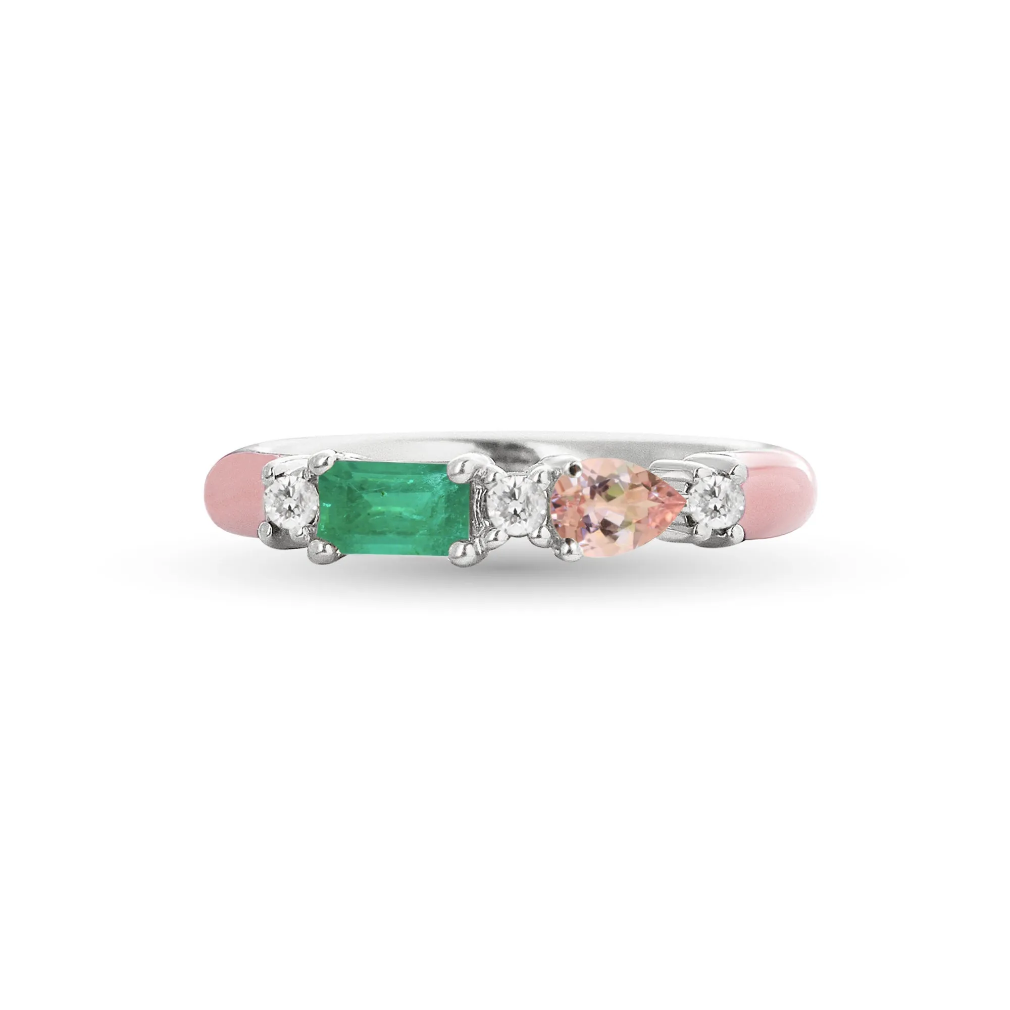 Gemstone & Diamond 14K Enamel Ring