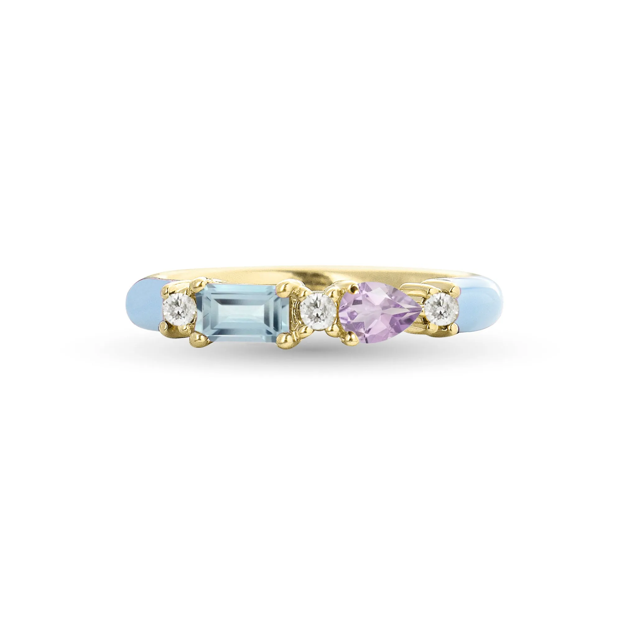 Gemstone & Diamond 14K Enamel Ring