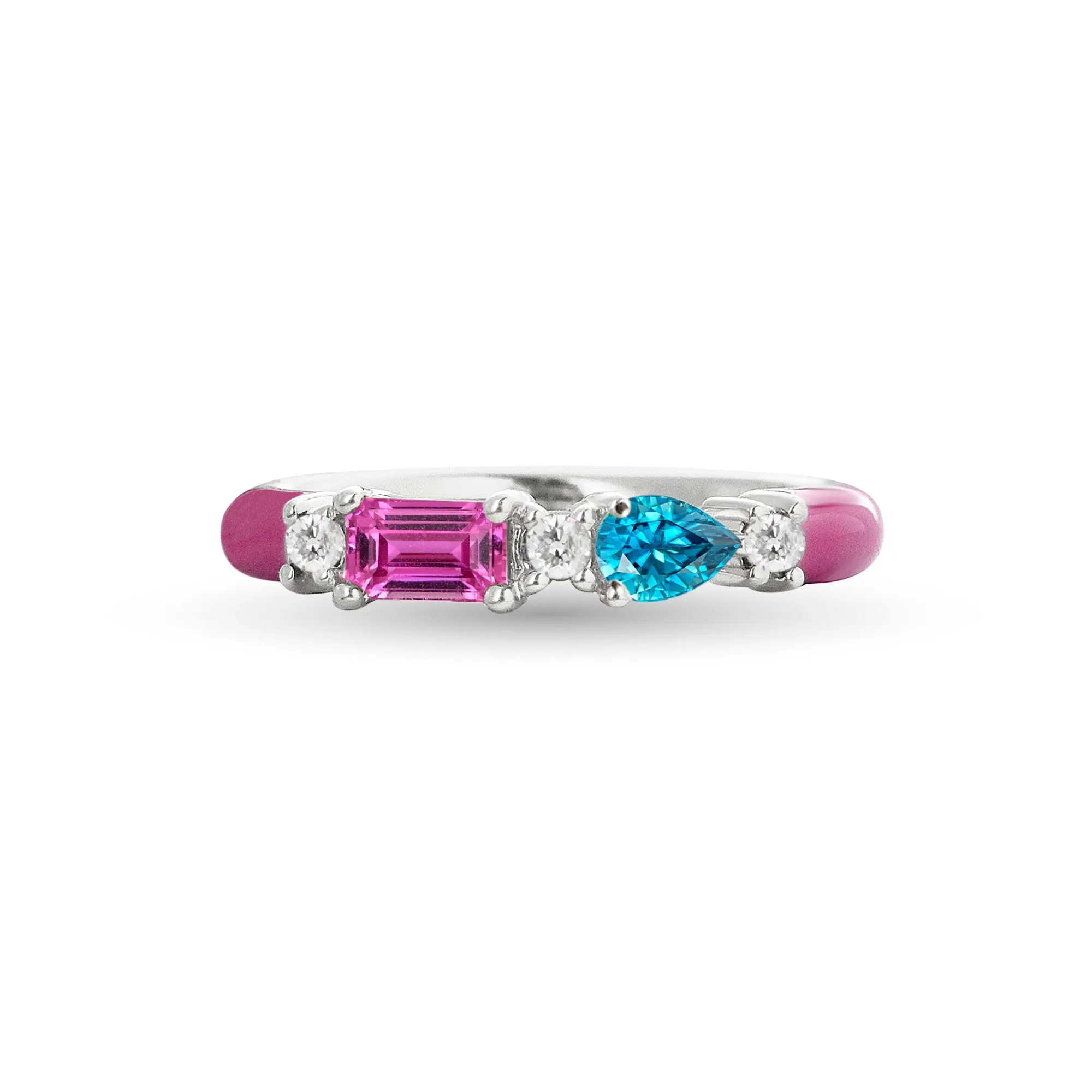 Gemstone & Diamond 14K Enamel Ring