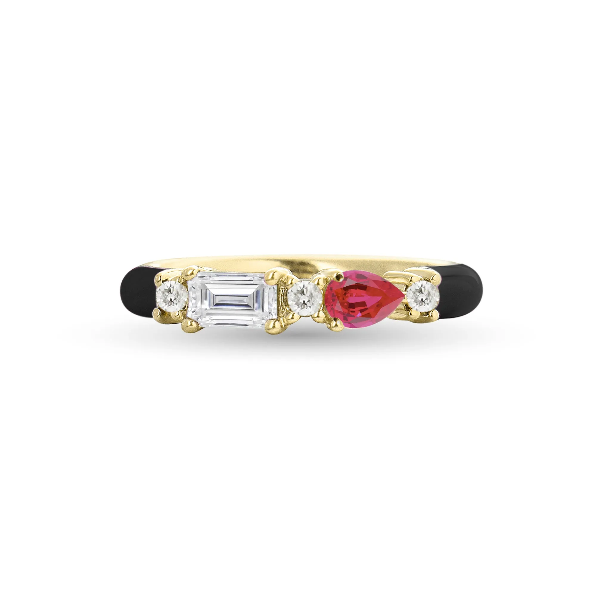 Gemstone & Diamond 14K Enamel Ring