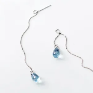 Glassy Tear Drops Chain Earrings