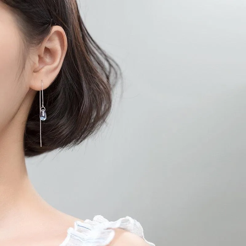 Glassy Tear Drops Chain Earrings