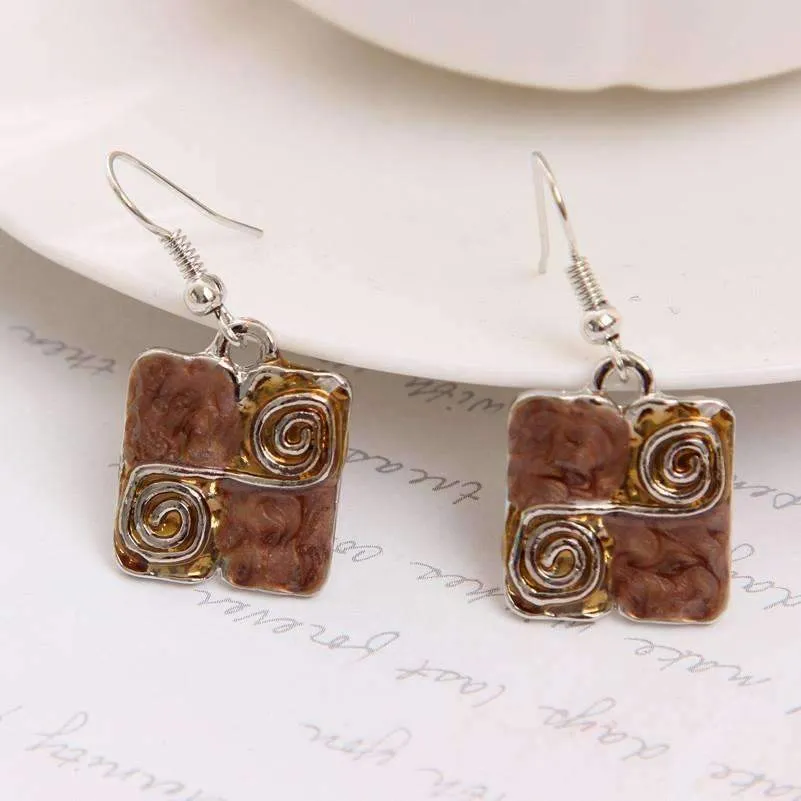 Glossy Enamel Squares Necklace and Earrings Set - In Two Colors