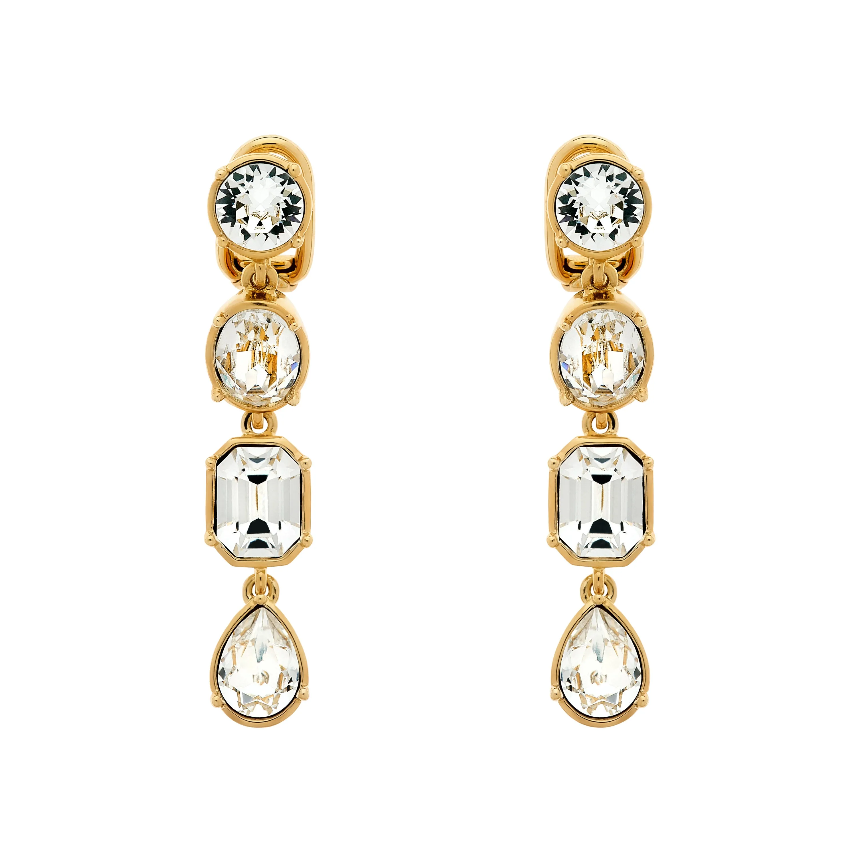 Gold & Crystal Drop Clip Earrings