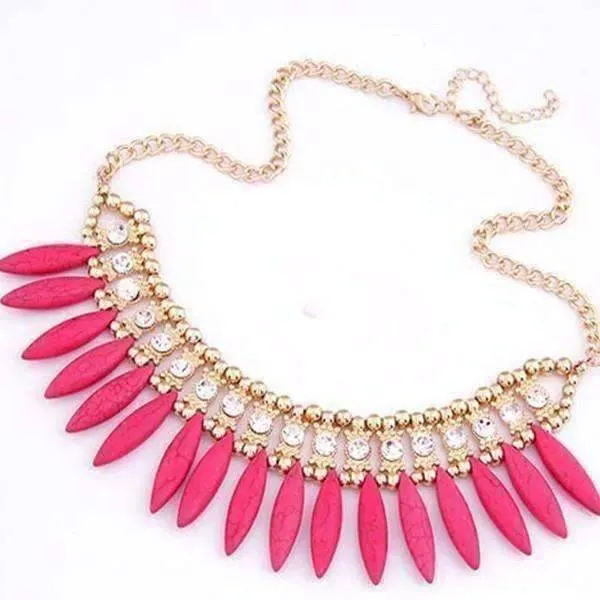 Gold Plated Funky Glam Bright Boho Bead and Rhinestone Collar Necklace for Women Special Occasion Dressy or Casual