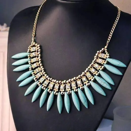 Gold Plated Funky Glam Bright Boho Bead and Rhinestone Collar Necklace for Women Special Occasion Dressy or Casual