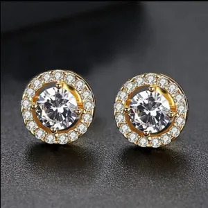 Golden Round AAA CZ Crystal Stud Earrings