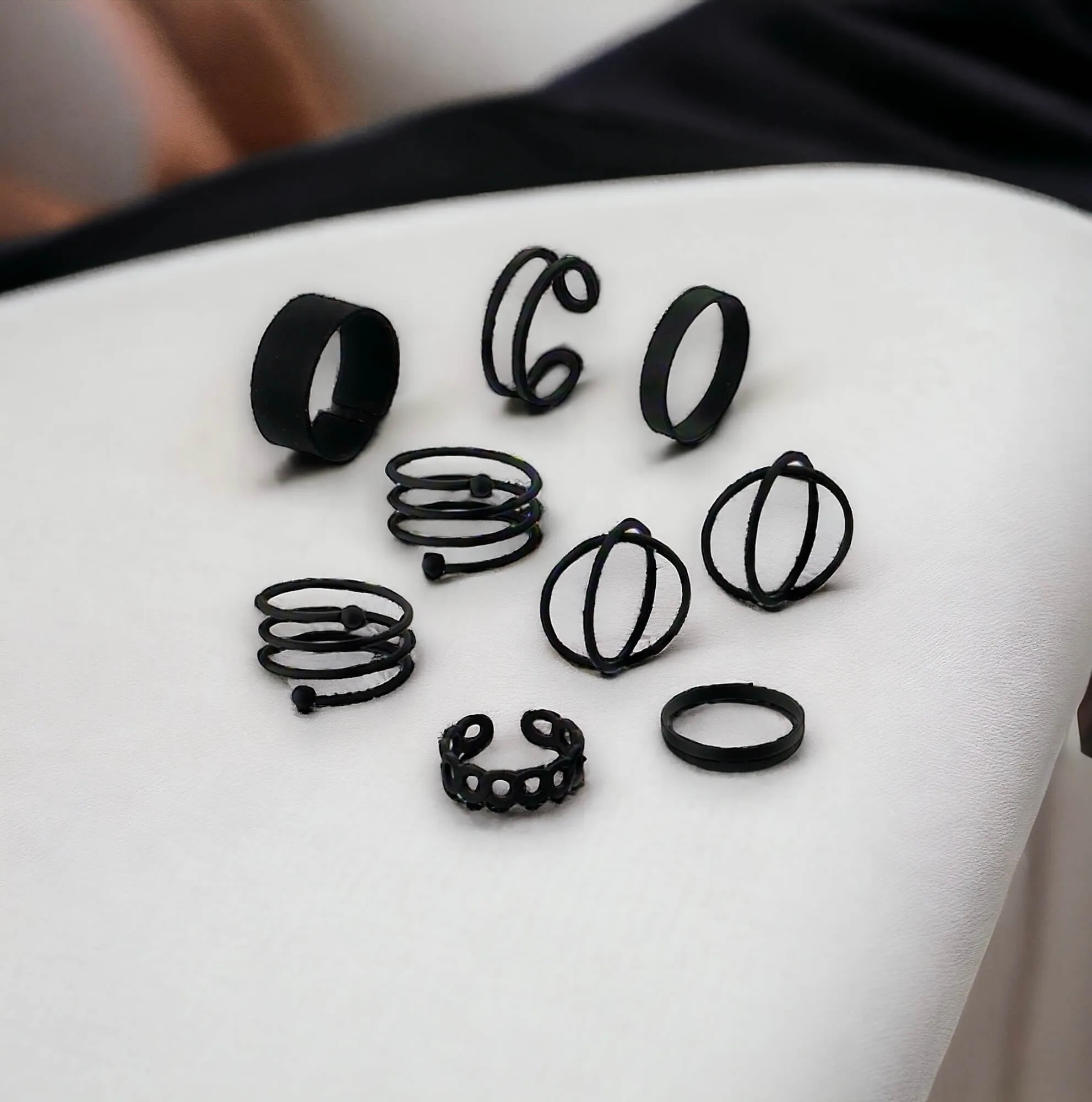 Gothic Black Knuckle Stackable Rings Set