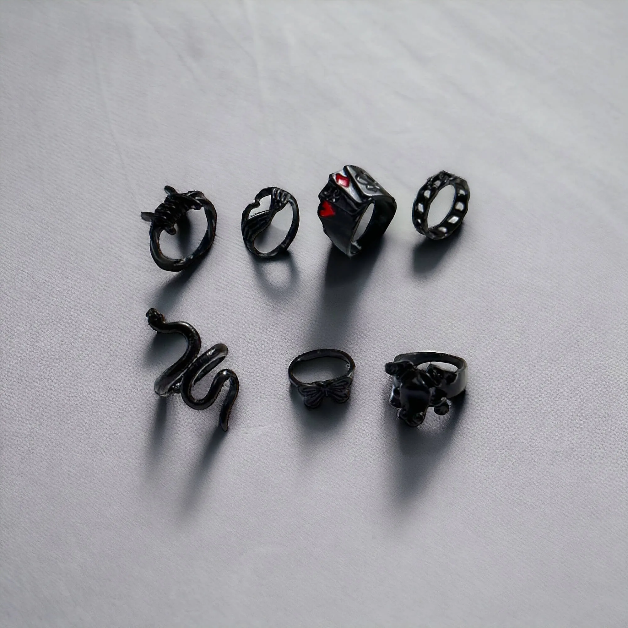 Gothic Black Knuckle Stackable Rings Set