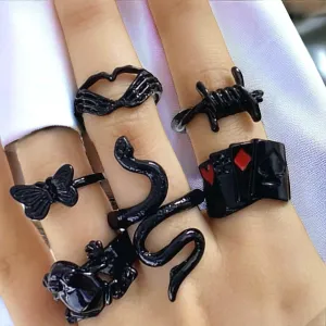 Gothic Black Knuckle Stackable Rings Set