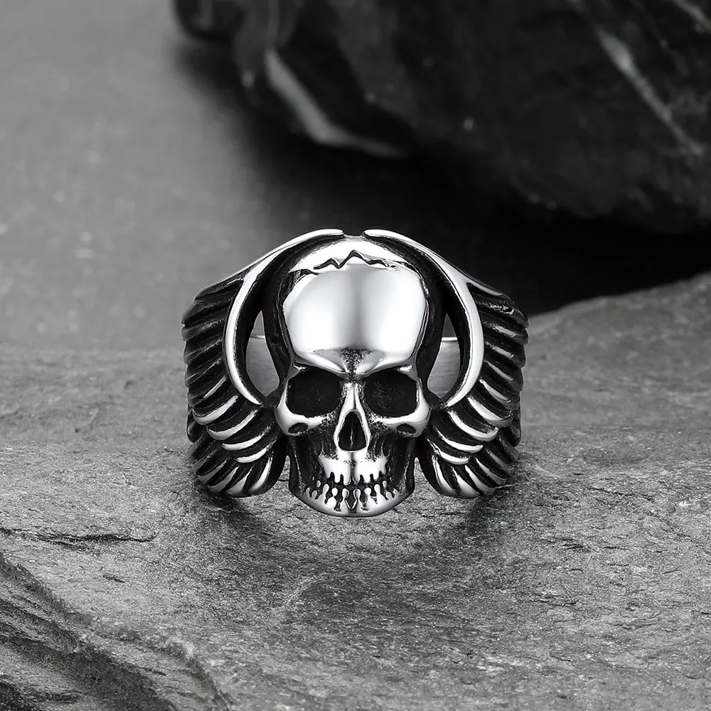 Gothic Cool Wings Skull Ring for Men